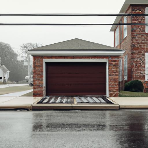 Curbside view of a Fort Lee home with a sectional garage door and visible opener hardware in soft morning light.