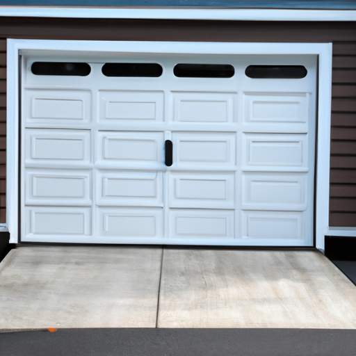 Fort Lee home with a closed insulated garage door and visible weatherstripping, daylight, no people.