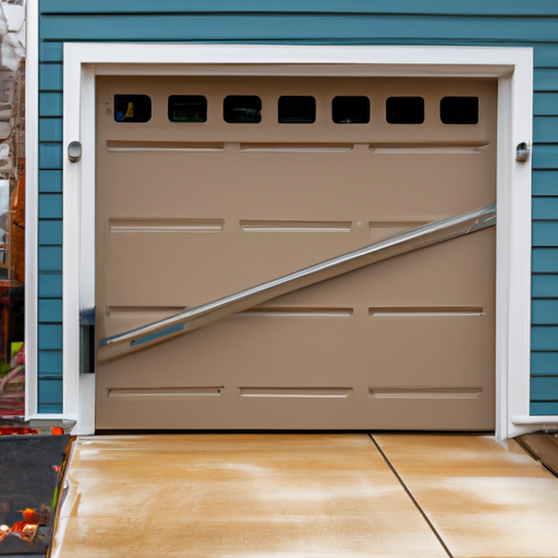 Suburban Fort Lee driveway showing a modern closed residential garage door and surrounding home exterior in daylight.