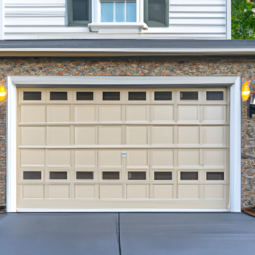 New sectional garage door installed on a suburban Fort Lee, NJ home, curbside view under overcast sky.