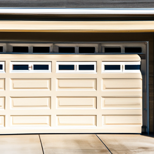 Suburban Fort Lee home with a modern sectional garage door visible, trimmed shrubs and clear driveway.