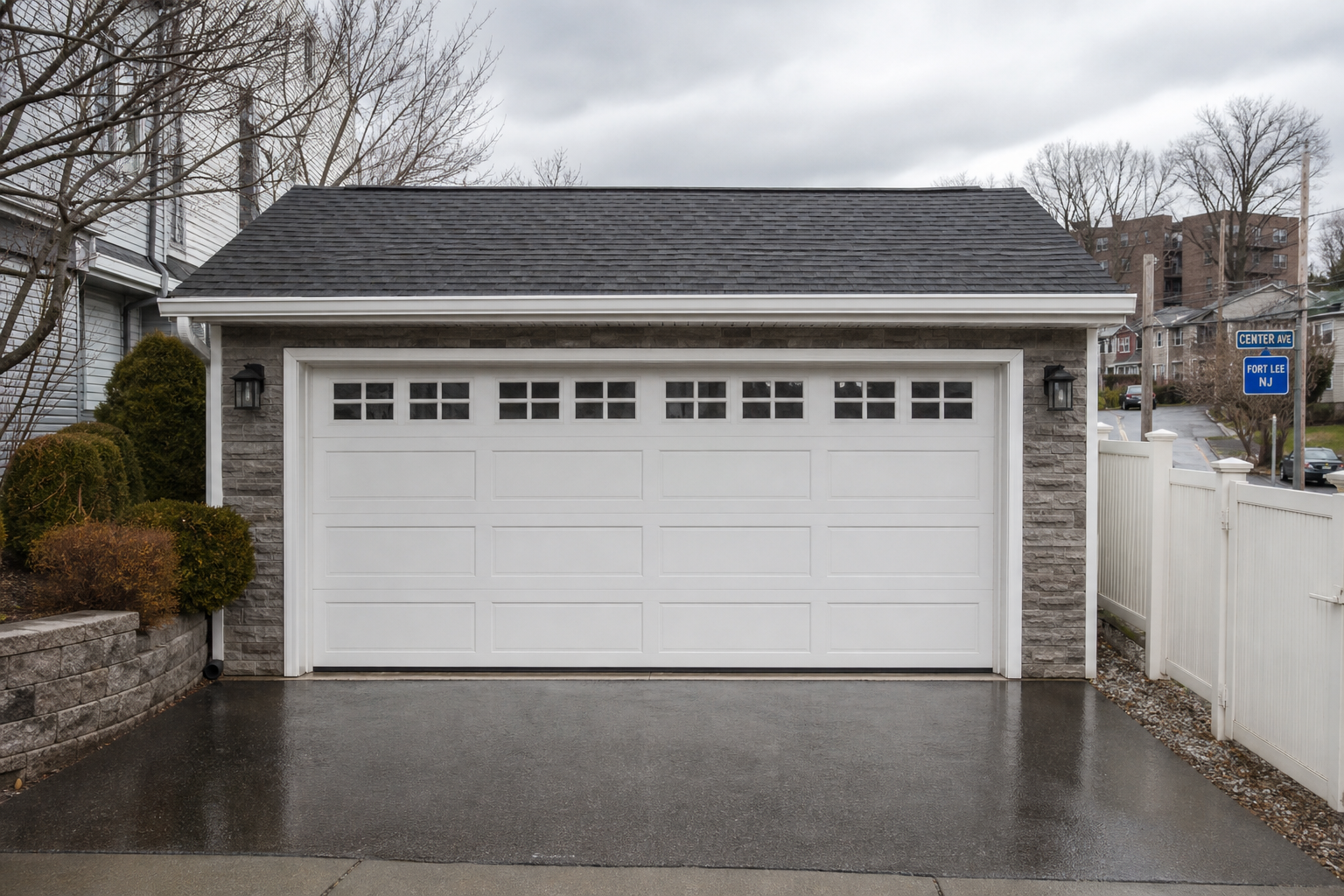 Fort Lee garage exterior showing weatherproofed door and clean seals